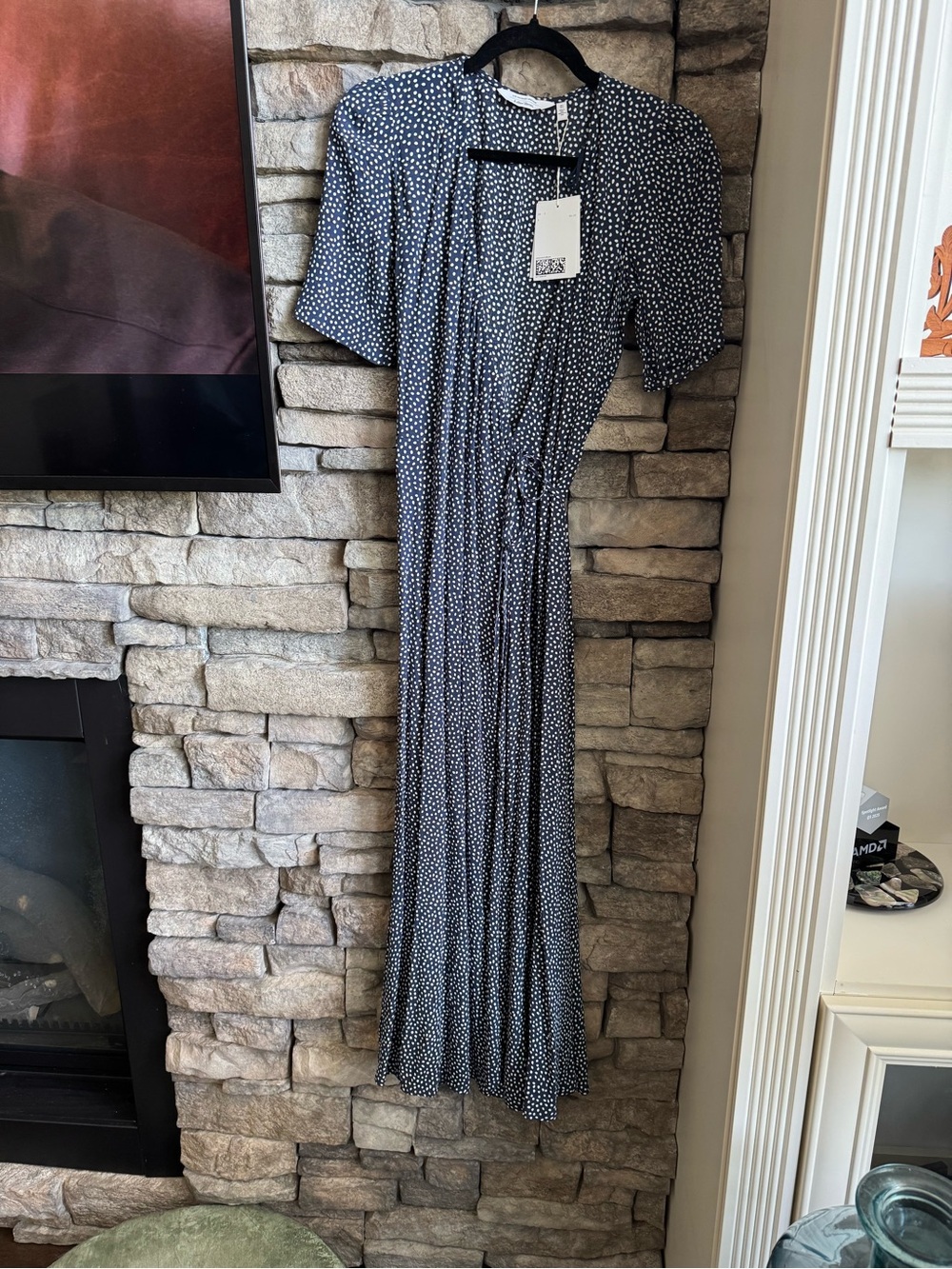 & Other Stories Navy Polka Dot Wrap Maxi Dress